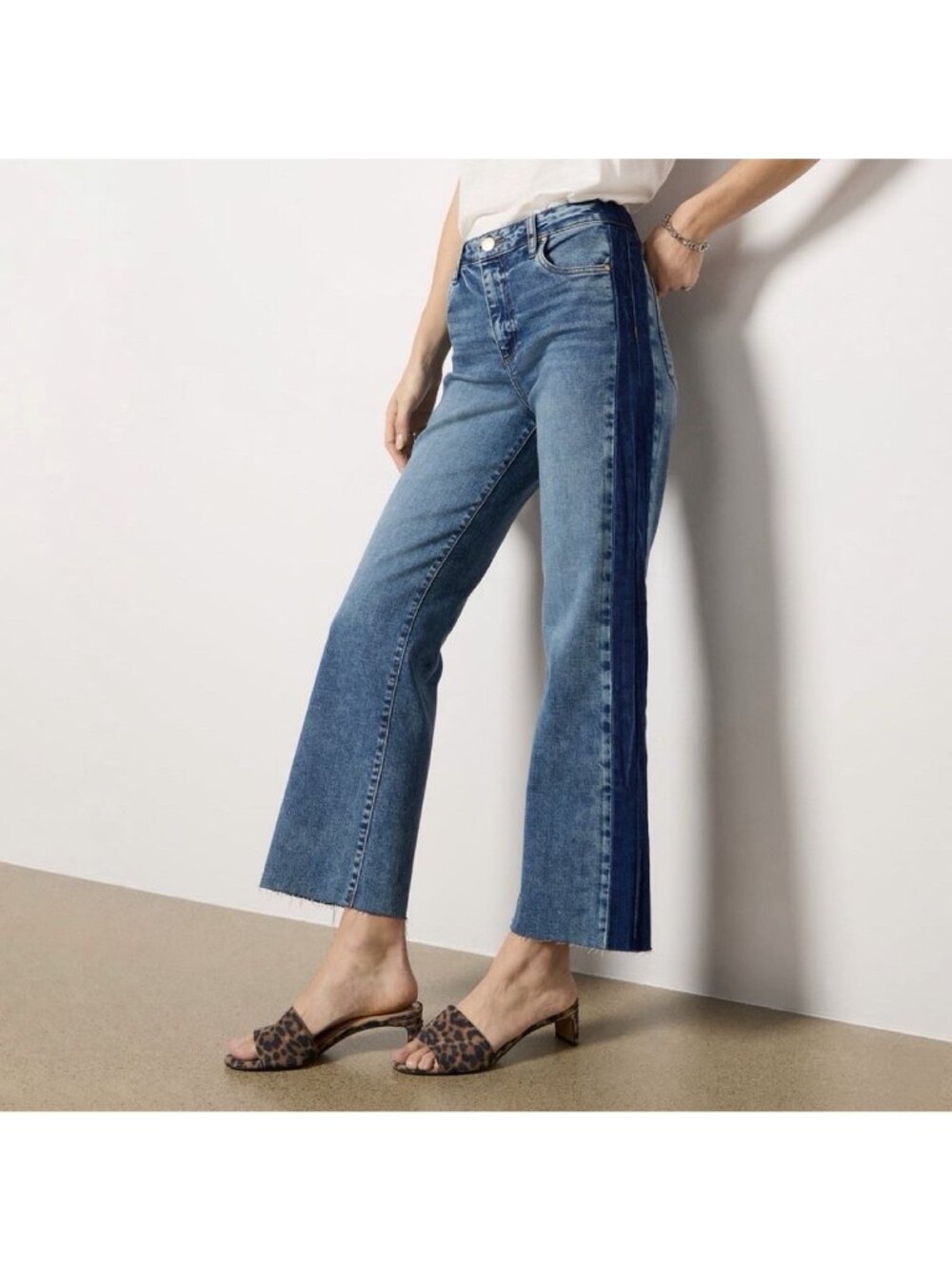KUT from the Kloth Kelsey High-Rise Ankle Flare Jeans Two Tone Raw Hem Women’s 8